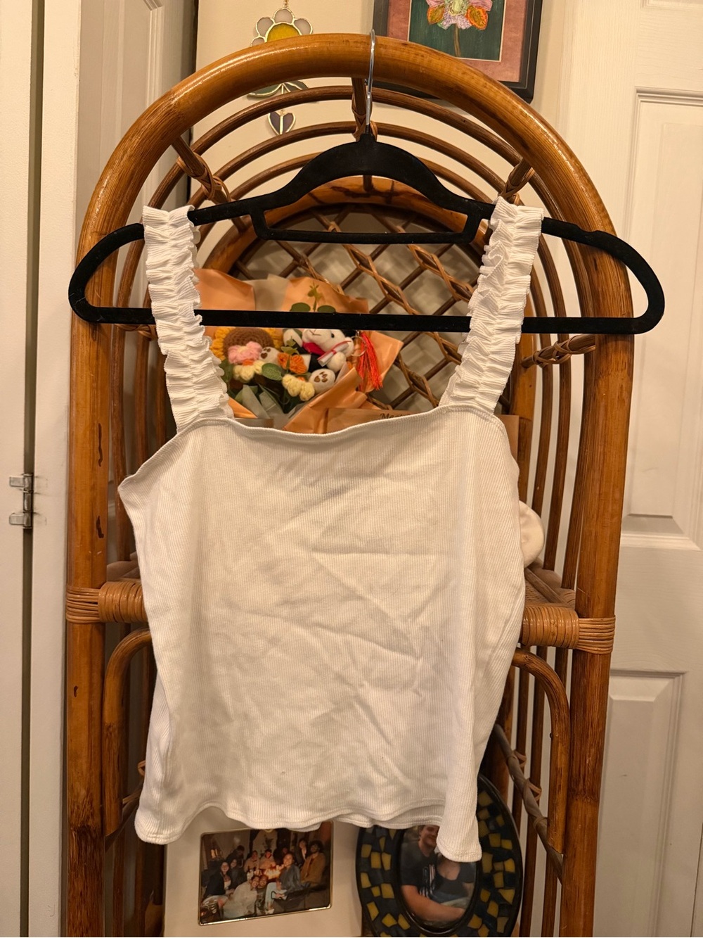 Forever 21 White Ruched Strap Ribbed Tank Top